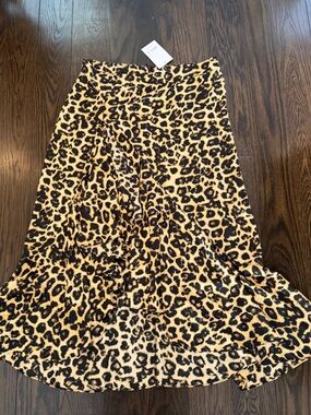 NWT MISA Leopard Print Midi Skirt Size L